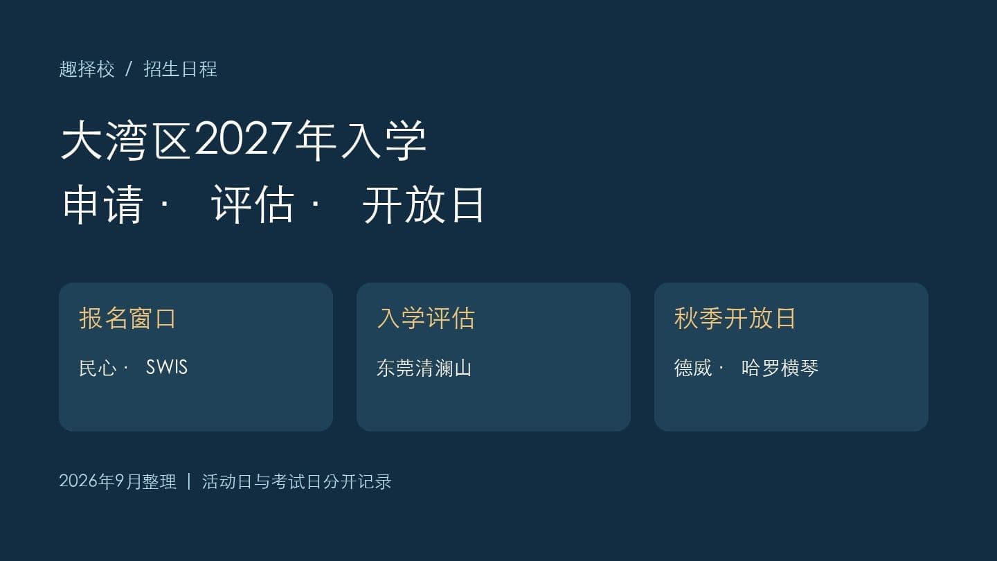 大湾区2027年入学日程：民心、清澜山、SWIS招生与横琴开放日